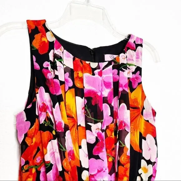 Eliza J Floral Chiffon Sleeveless Pleated Maxi Dress 4 Sheath - Picture 3 of 10